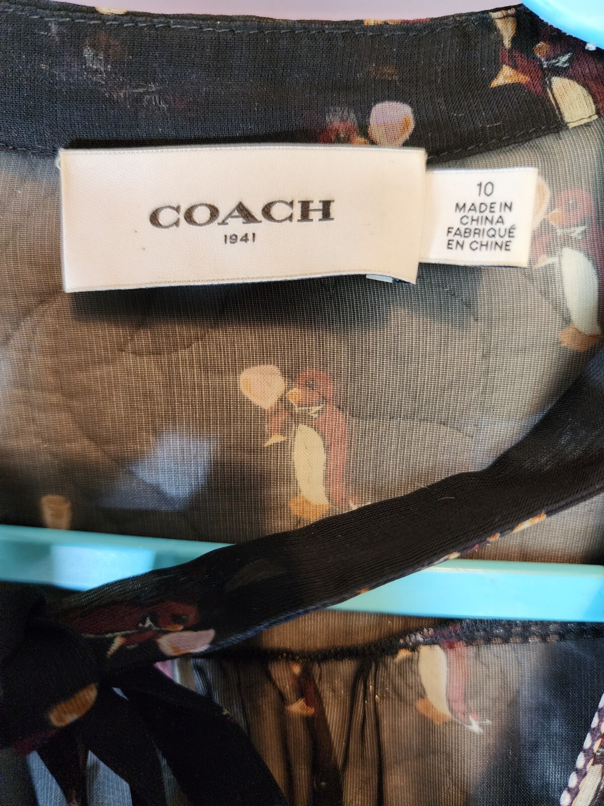 RARE Coach Neck Tie Dress Penguin holding champagne glass Rare print SZ 10.