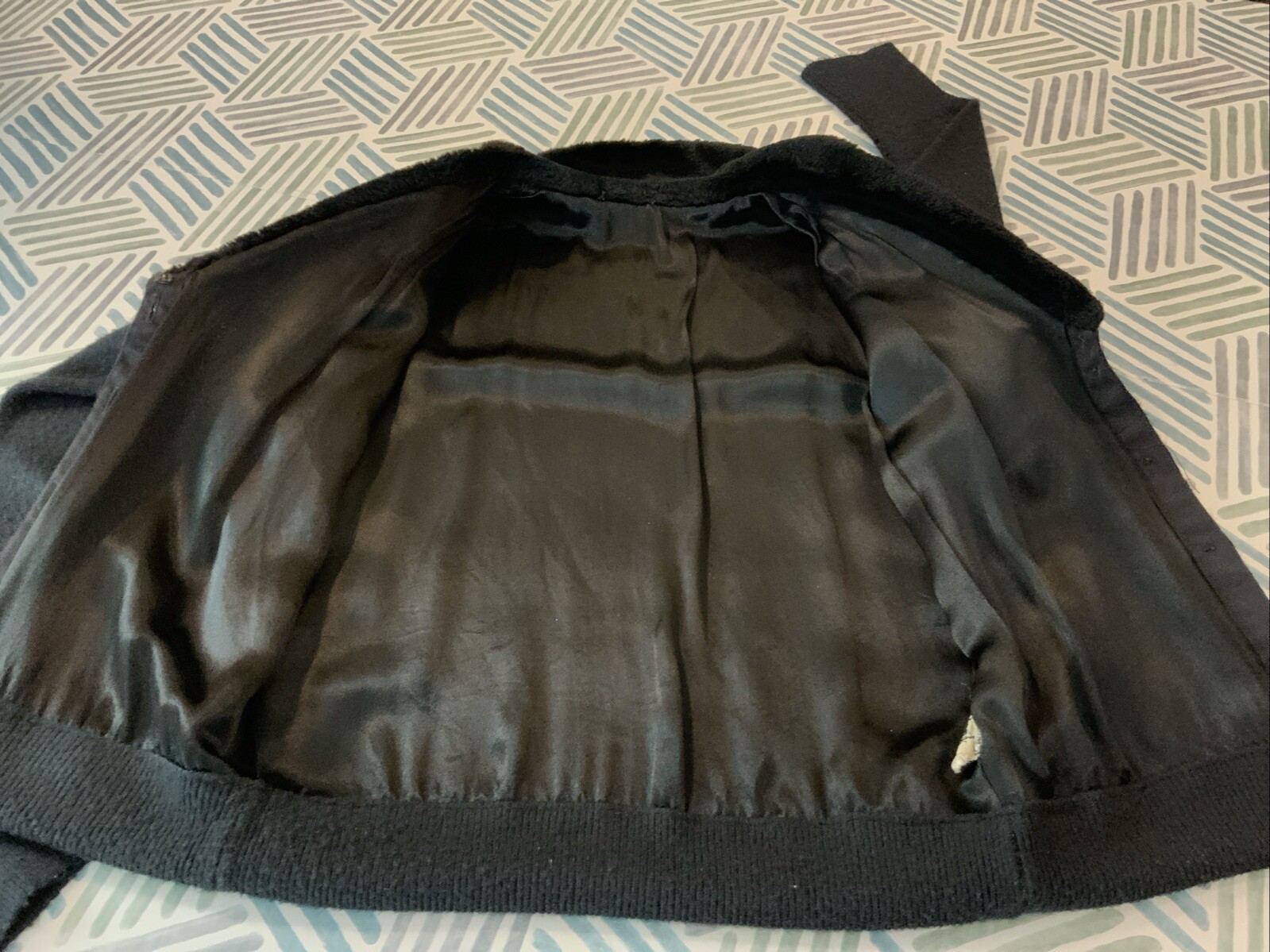 Vintage Storyk 100% Turbo Orlon Black Lined Secretary Sweater Rhinestones Sz XS