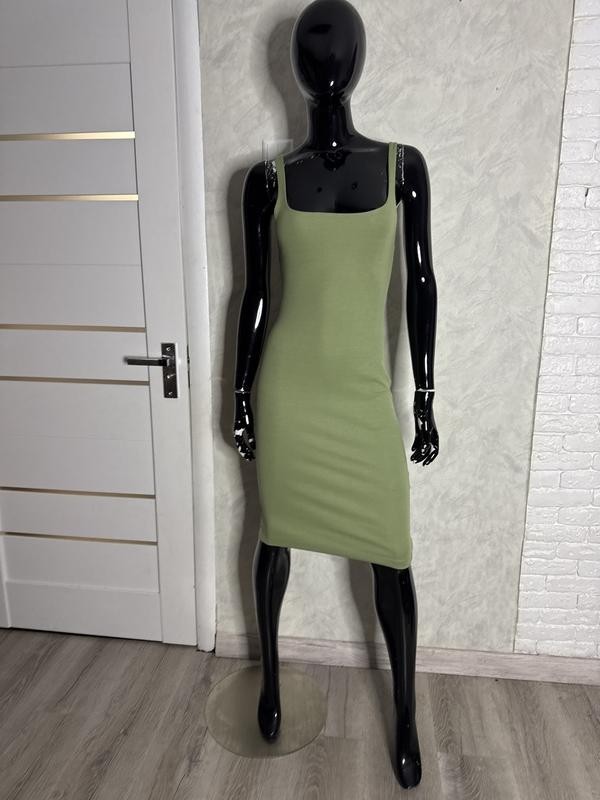 Zara Olive Green Square Neck Bodycon Dress Size M