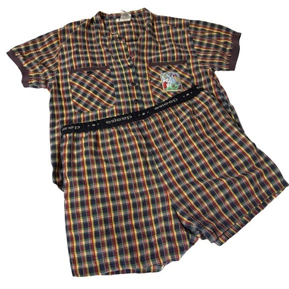 Vintage Esleep plaid sleep pajama set shorts