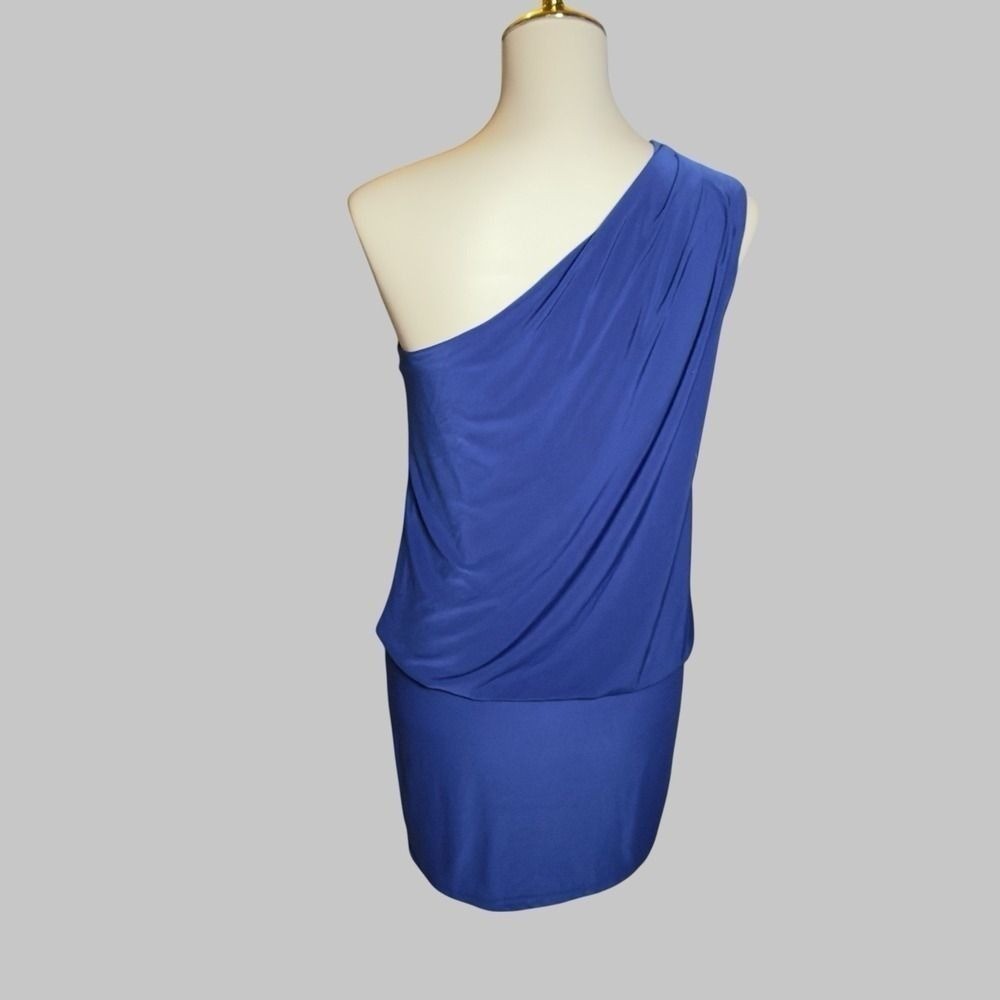 Vintage 1990’s Cache One Shoulder Cobalt Blue Dress With Embellished Shoulder