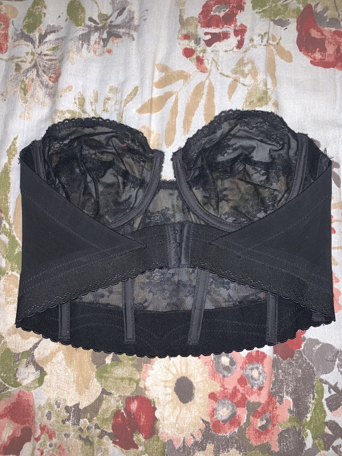 VtG Young Smoothie Strouse Adler BackLess Black Chiffon Lace Bustier Bra 38B USA