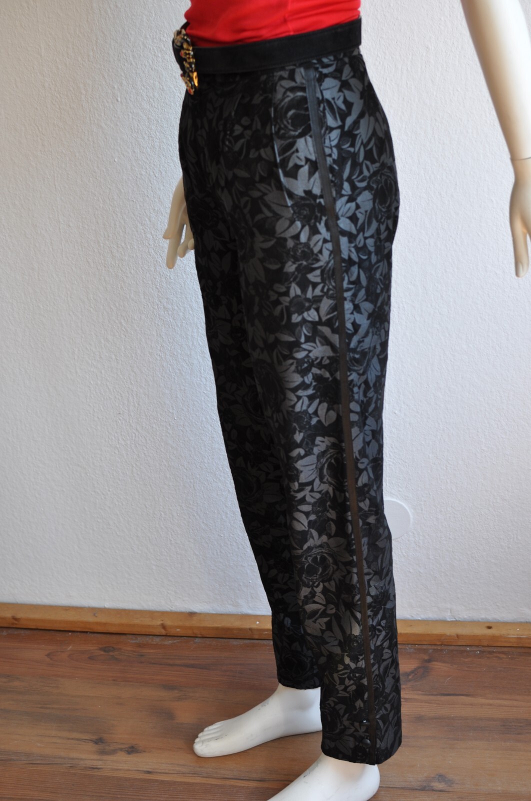 Roberto Cavalli Leather Jeans Pants Pleated Floral Vintage 80s 90s S 34/36