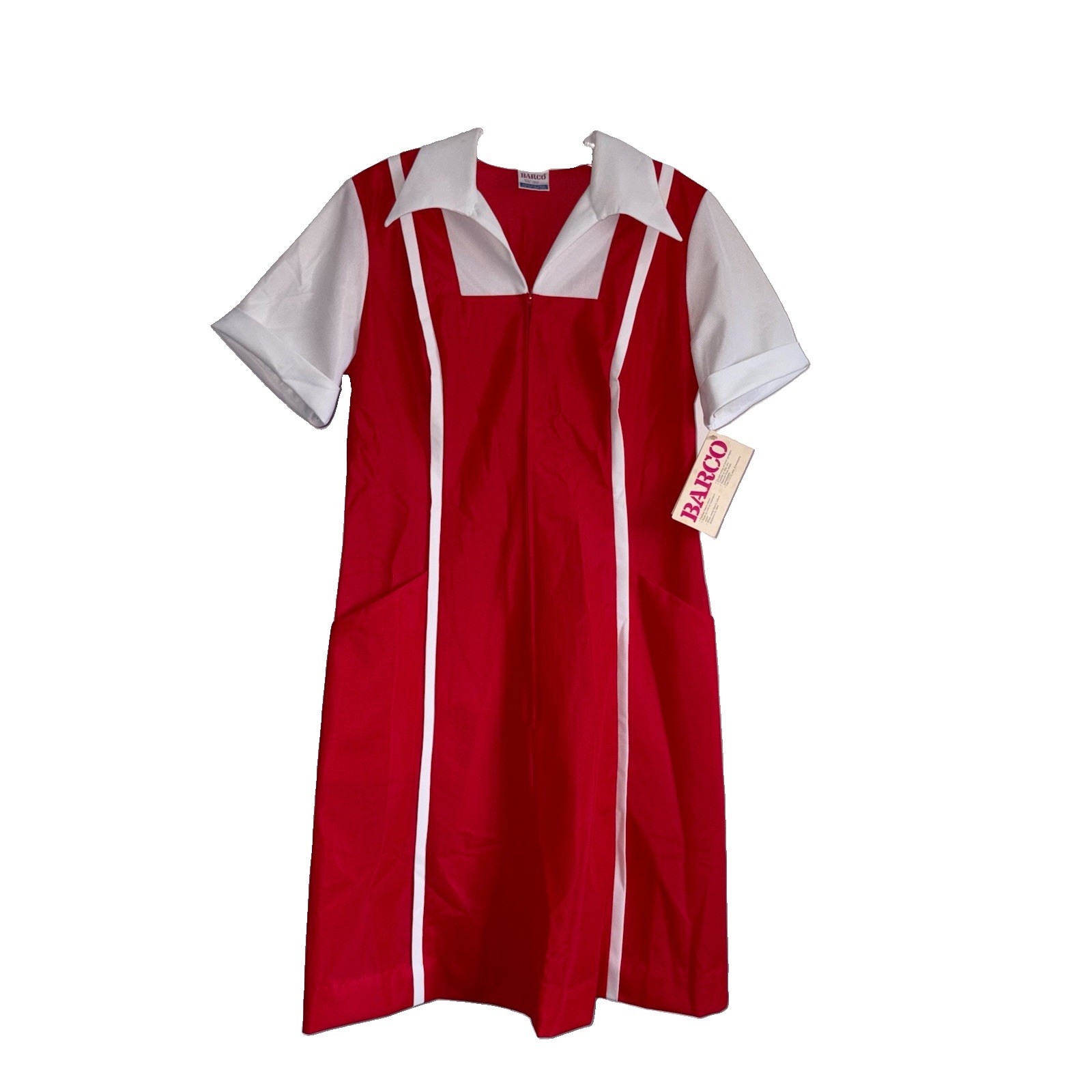 Vtg 70’s Red & White Retro Barco Zip Waitress Maid Uniform Dress Women’s Size 16