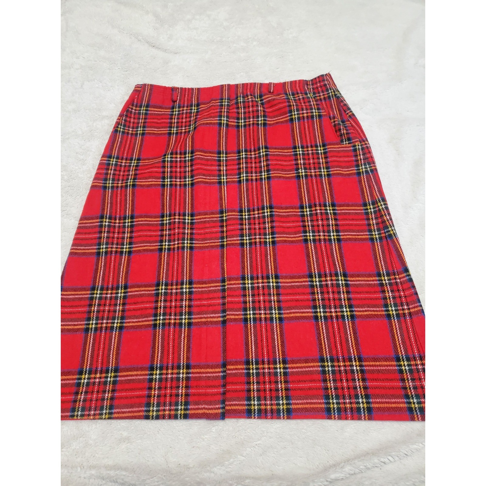 Vintage Red Green Tartan Plaid Wool Blend A Line Skirt 14 Academia Twee Classic