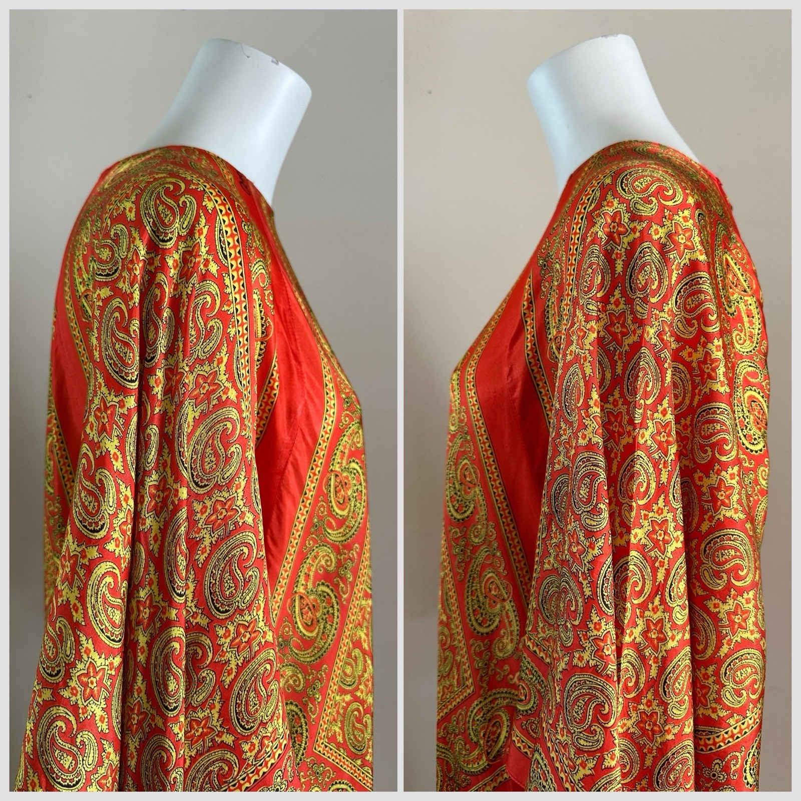 70s VTG Mexican Aramis Scarf Caftan Dress 63” Extra Long Tall Maxi Angel Sleeve