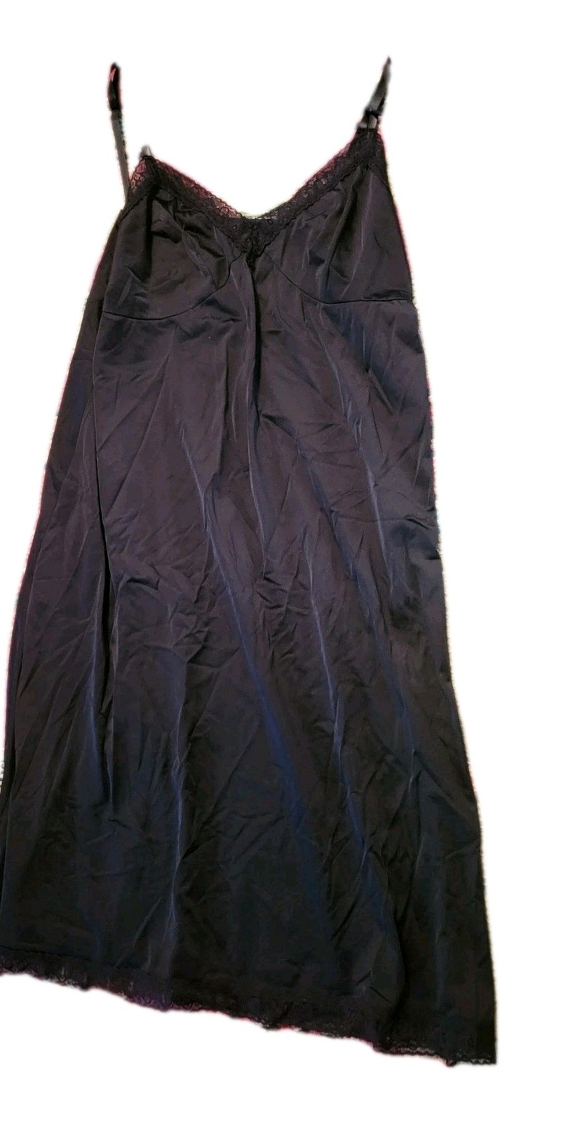 Womens vintage black slip short length nightie pajama Vanity Fair XL 40 26″ lace