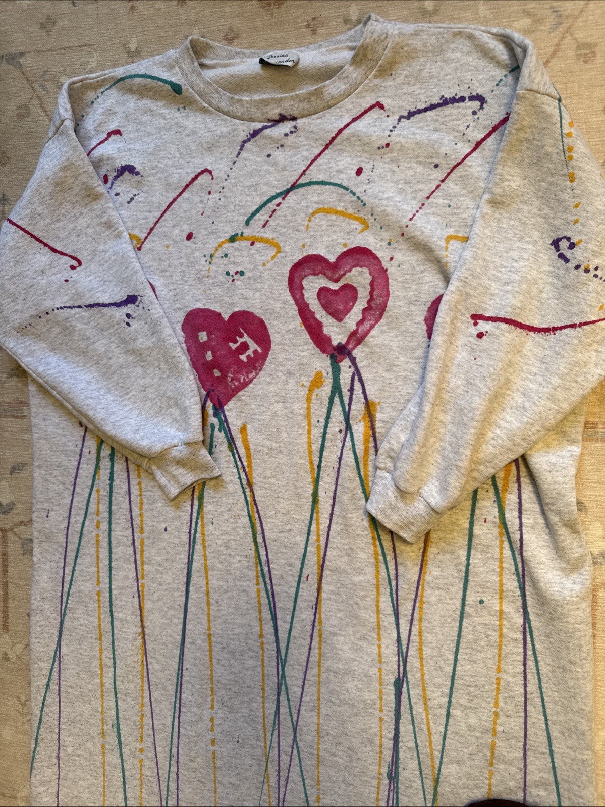 Vintage 80’s Cozy Sweatshirt Dress Heart Splatter Paint Print Cozy One Size