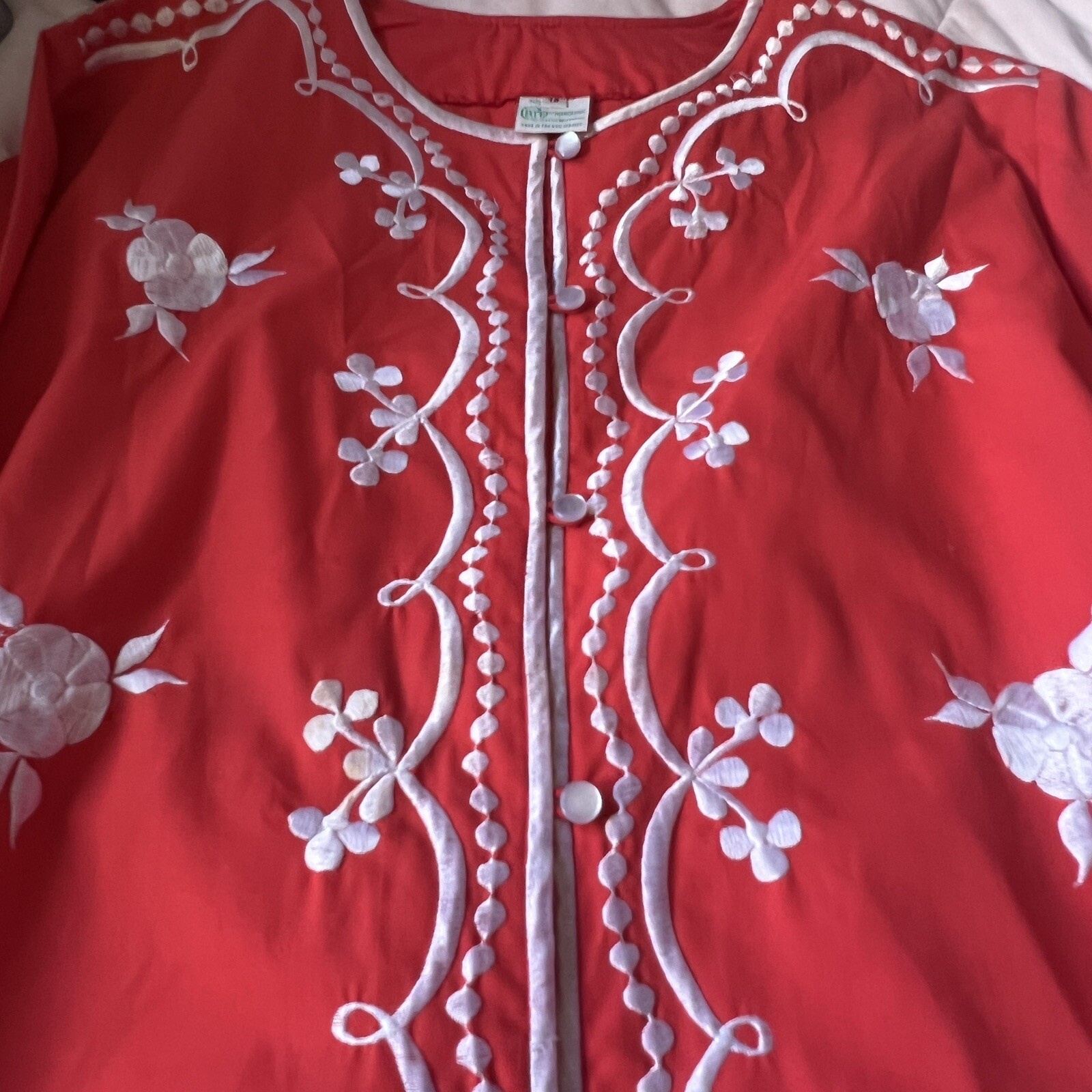VTG Caro Of Honolulu Dress Red White Embroidered Buttons Down Front 1970’s Sz 12