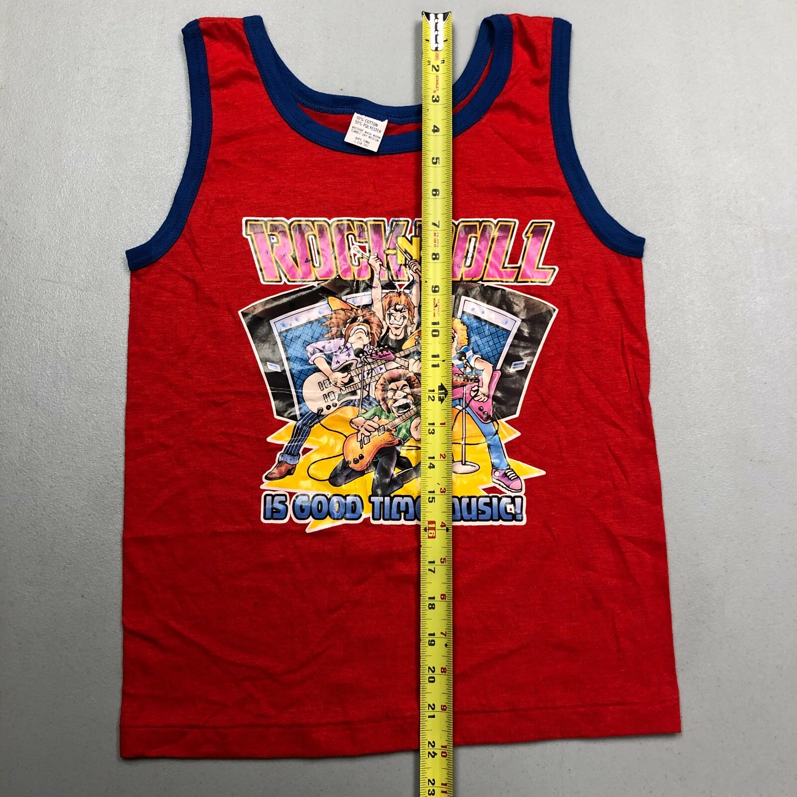 Vintage 80s 1980s Roach Iron-On Tank Top Rock N Roll 50/50 Large Red Shirt Vtg