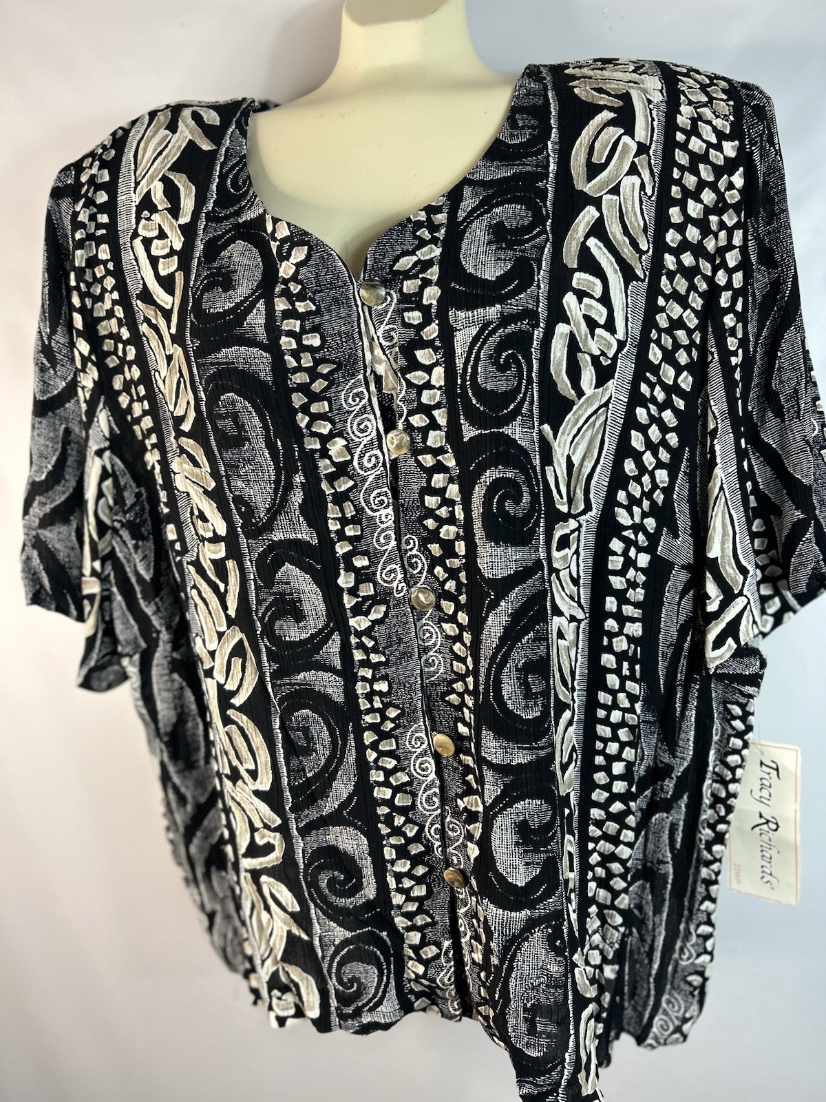 Vintage Tracy Richards Paisley & Stripe Button Blouse Size 22WP