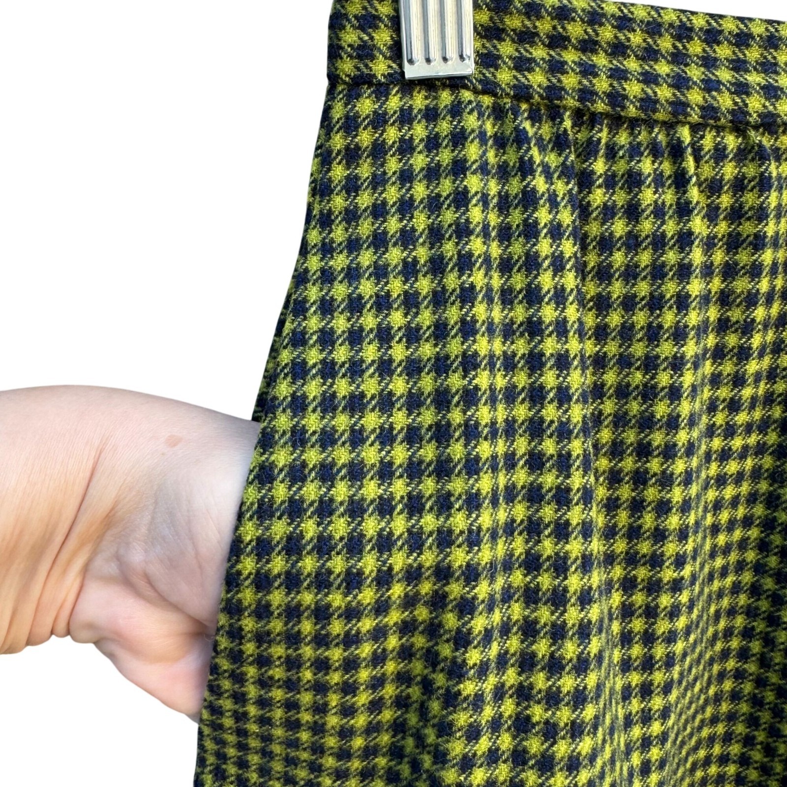 Pendleton Vintage 60s 70s Wool Houndstooth Twee Mod Retro A-Line Skirt Green S