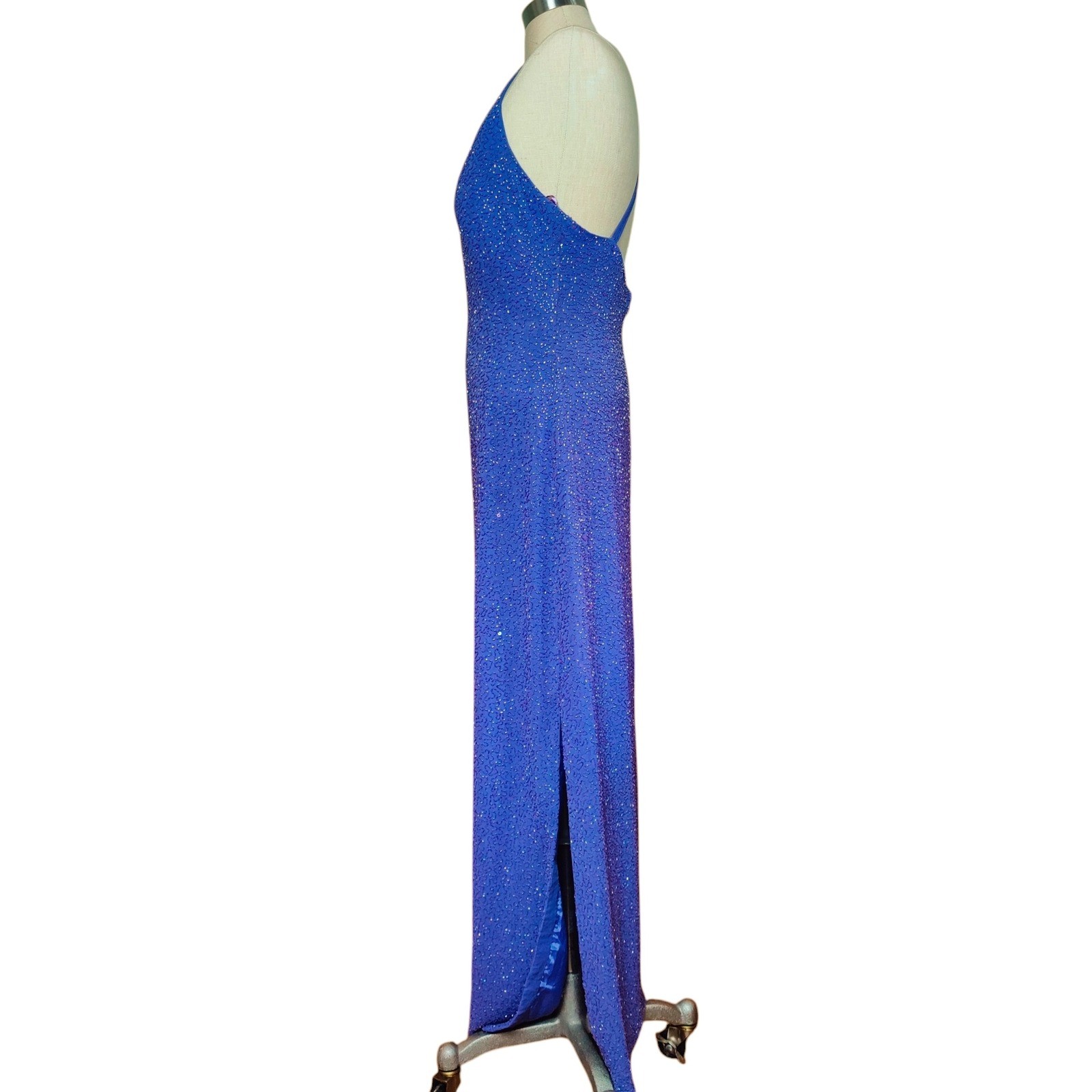 Vintage 90s Beaded Lavender Maxi Dress Open Back Prom Formal Cocktail Fairy 12