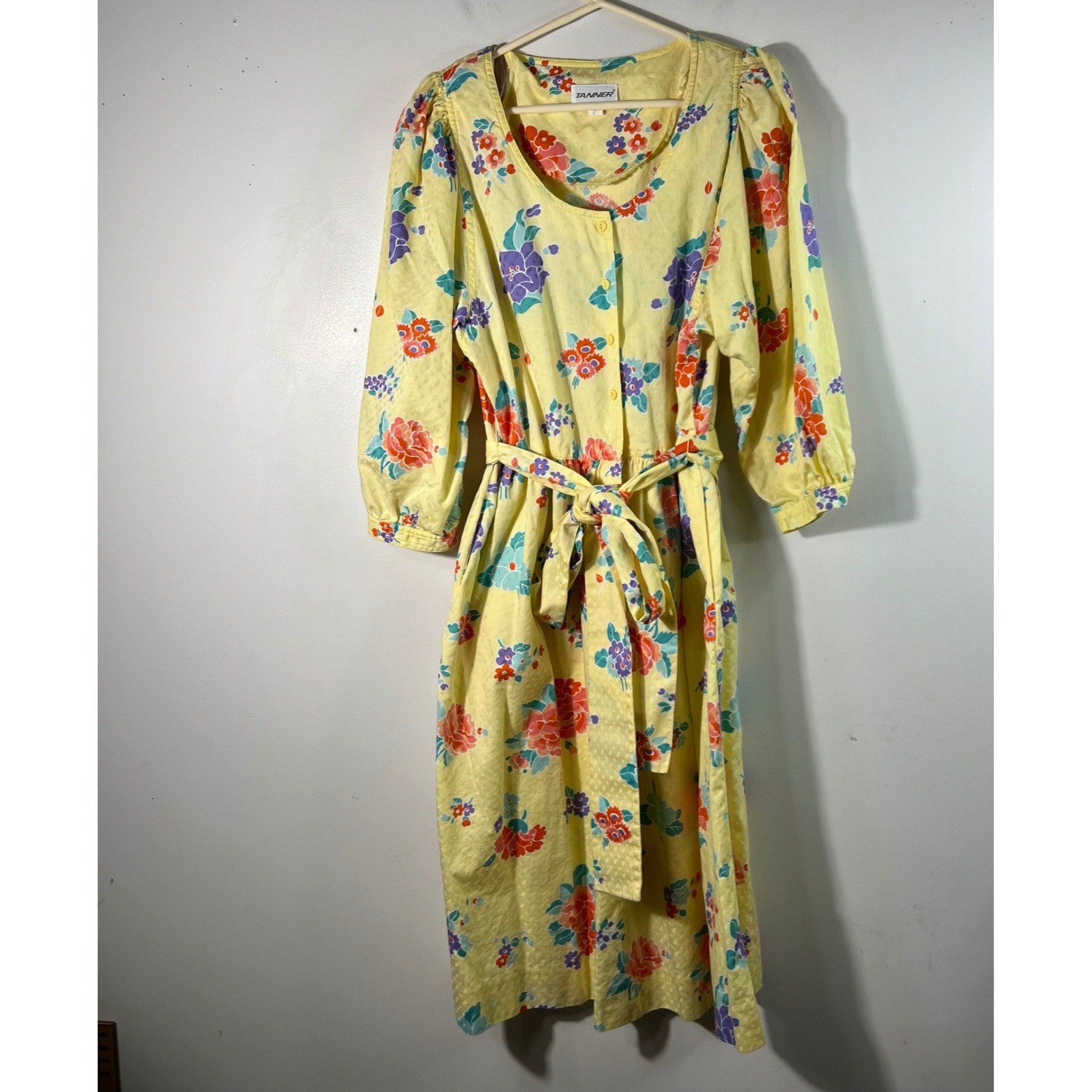 Womens Vintage Tanner Fit & Flare 1/2 Button Floral Dress 16 3/4 sleeve