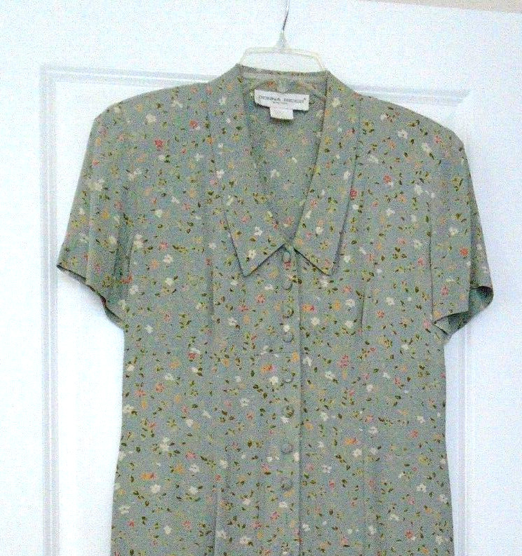 Donna Ricco New York Soft Green Floral Rayon Long Design Dress Size 6 Made USA!