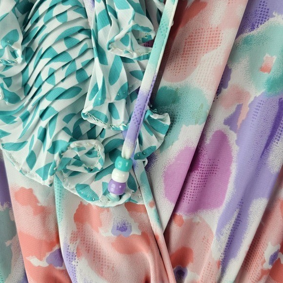 80s Vintage Assorti by Susan Freis Pastel Ruffle Bodice Dress Small Ruffle LS