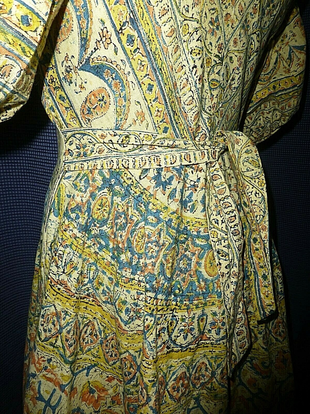 Vtg 50s INDIA Block Print Cotton Ethnic Hippie Boho Gypsy Full Skirt maxi Dress