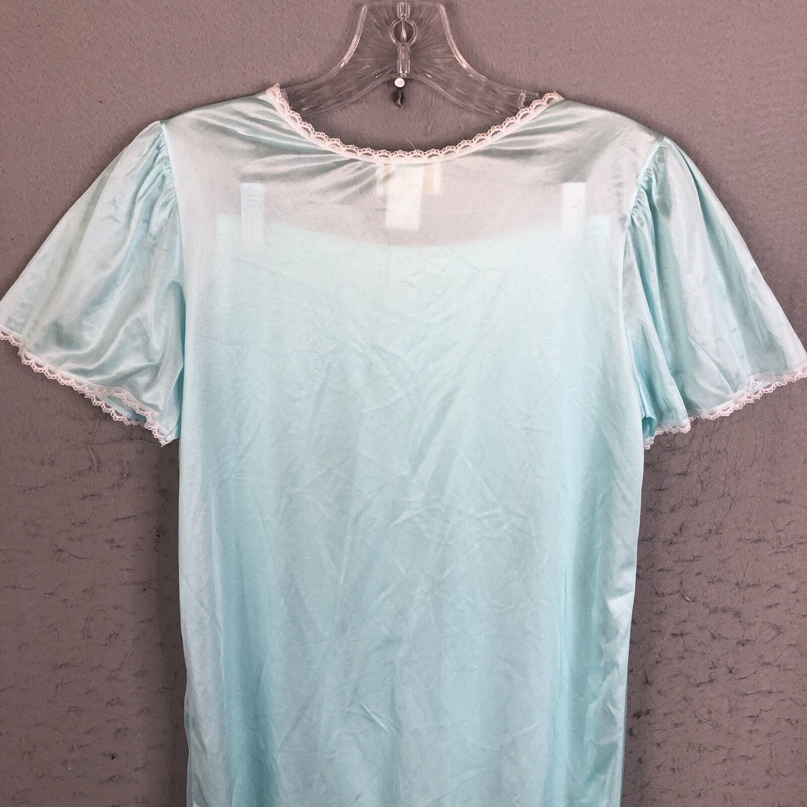 Vintage Coquette Pajamas Womens SMall Blue Nylon Silky Feminine Lace Trim Retro