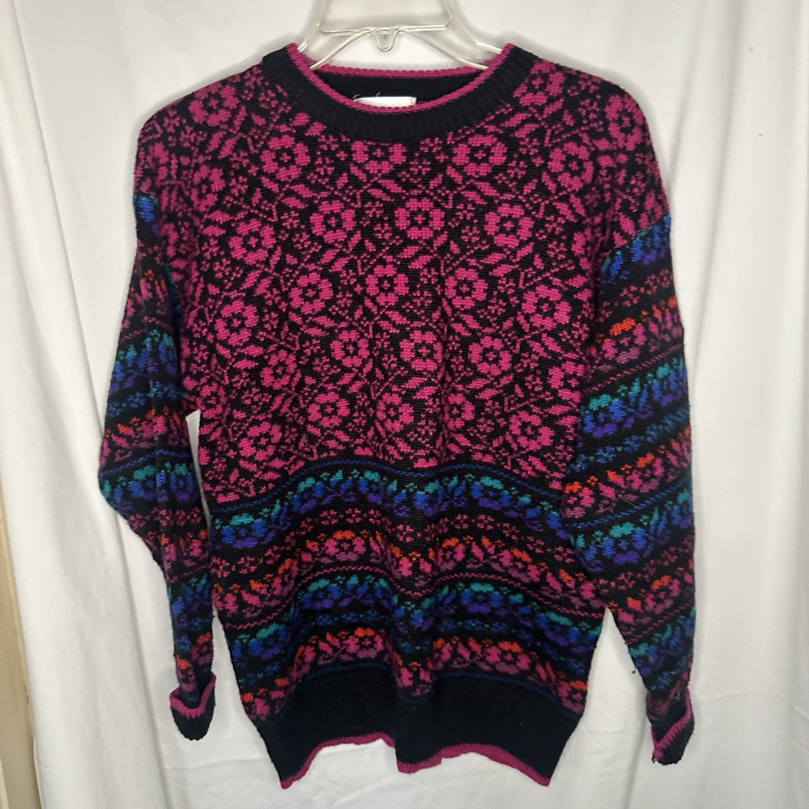 Vintage Women’s Large Multicolor Floral Sweater Partners By Mervyns Pink Blue