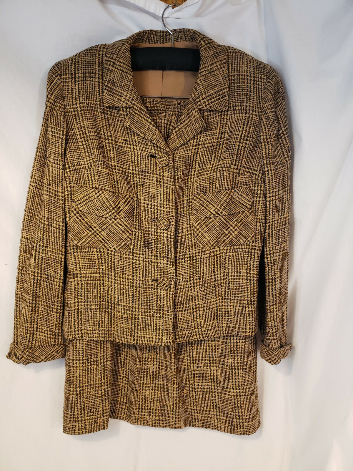 1960s Suit Dress Set / Davidow Brown Tweed Button Up Blazer and Skirt -No Size