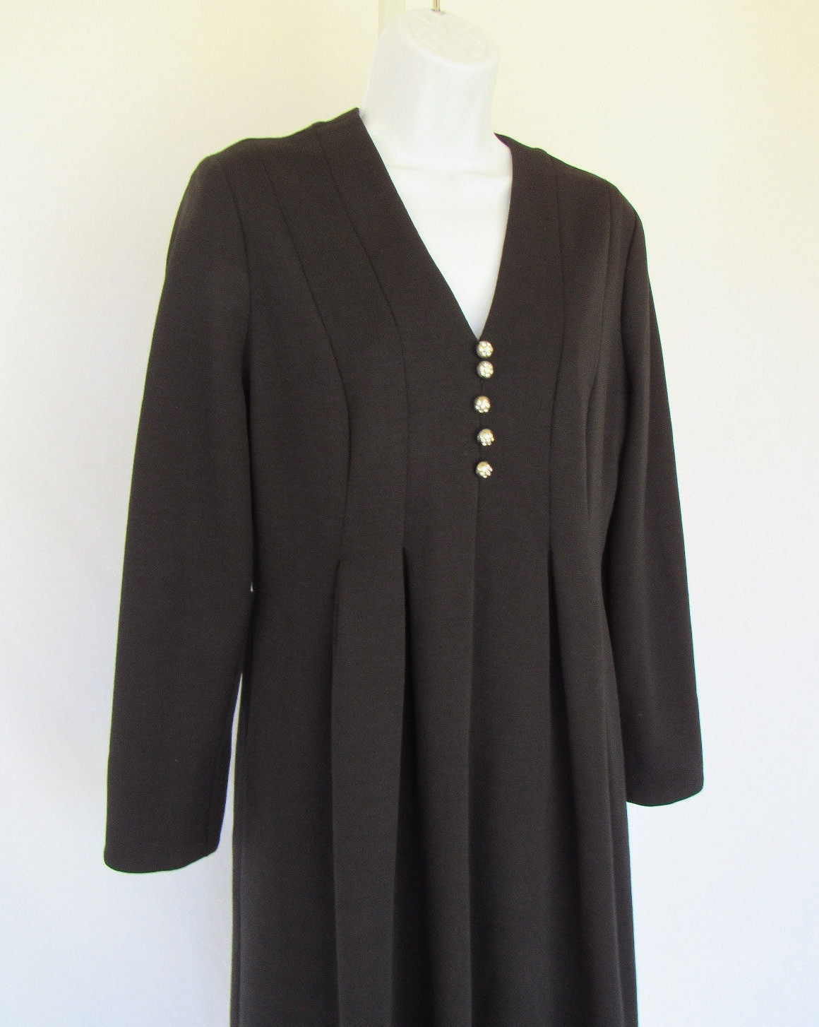 VTG 1960s DAVID WARREN NEW YORK DRESS BLACK RHINESTONE BUTTONS SIZE 14 POLY WOOL