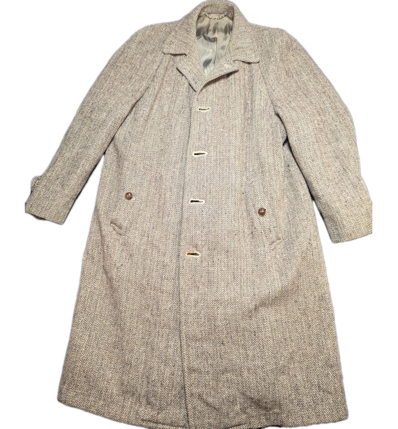 Vtg 1950s John Wanamaker Coat 100% Wool Harris Tweed Handwoven Scotland Brown XL