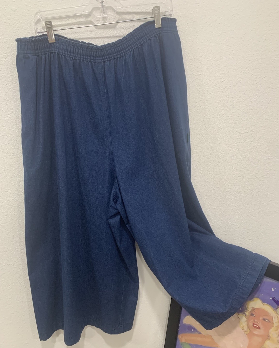 Vintage Rare Bis Bis Gene Ewing Blue Denim Wide Leg Gaucho Pants Jeans Sunwash