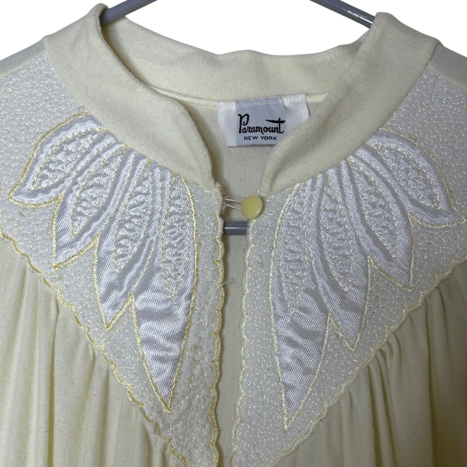 Vintage Paramount NY Nightgown M Yellow Nylon Embroidered Yoke USA Nightdress
