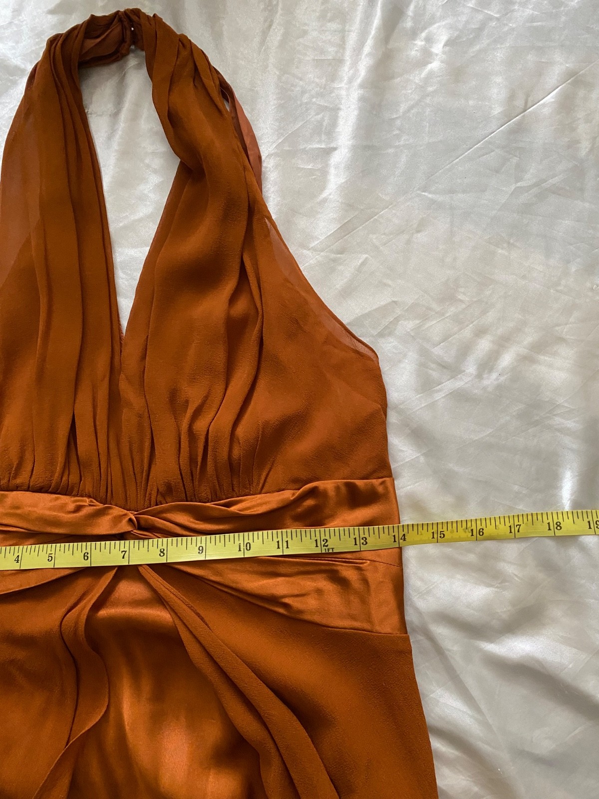 Vintage 100% Silk Burnt Orange Rust Halter Neck Chiffon Dress Boho Formal 6