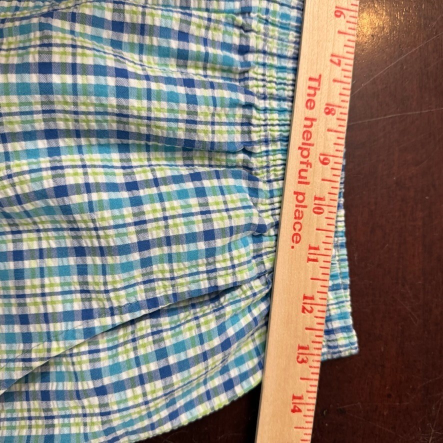 Andrew McMullan Vintage Blue Green Plaid Seersucker Elastic 8P Pants USA Made