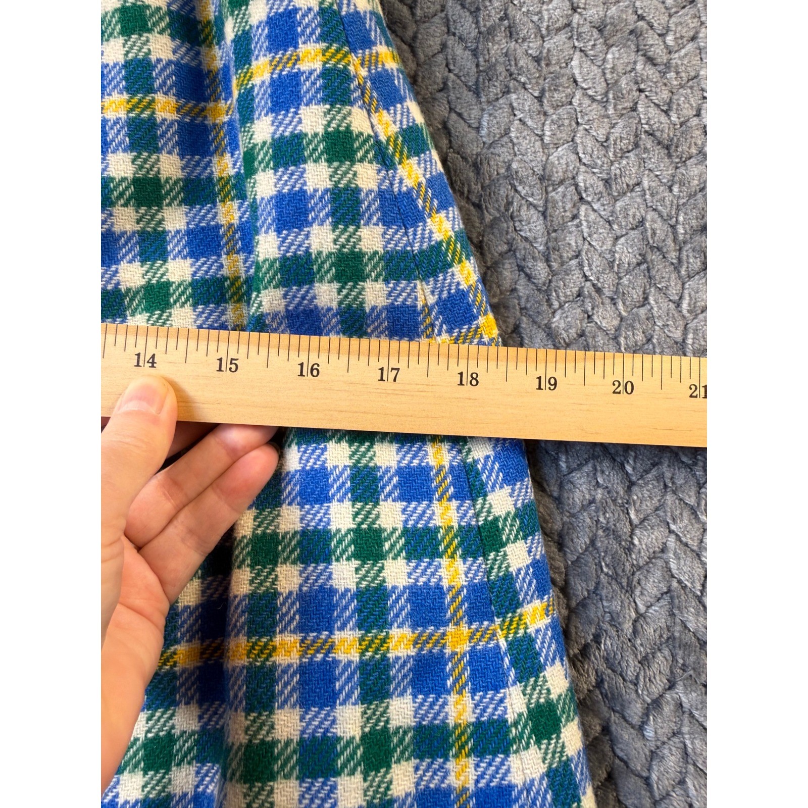 Vintage Plaid A-Line Skirt Blue Green Yellow Wool Check Mod Schoolgirl Preppy