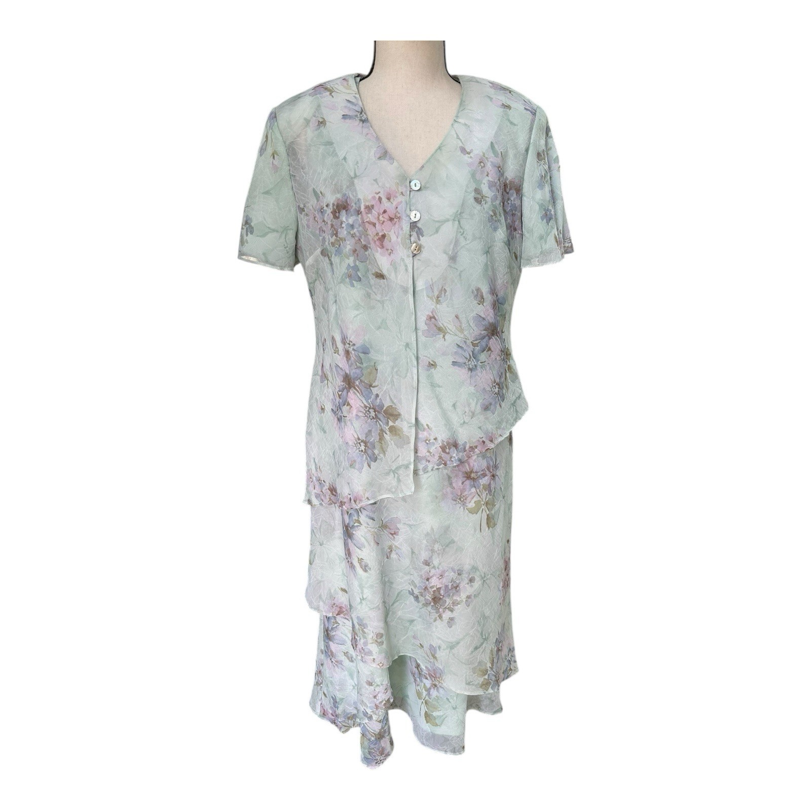Vintage R&M Richards Mint Floral Chiffon Fairy Dress Set Sz 10 USA