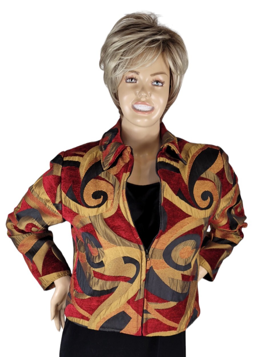 Vintage Painted Pony Uniquely USA Cropped Abstract Velvet Tapestry Jacket Size M
