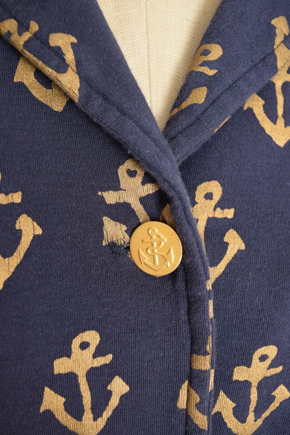 vintage 80s jacket top navy metallic gold anchor print nautical sailor L XL