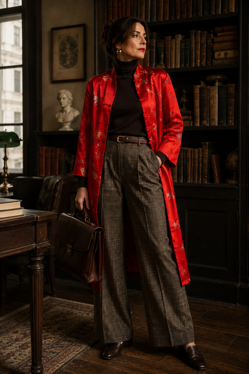Vintage Kimono Silk Coat Red China Coat 70s Embroidery Silk Size 38 40 42