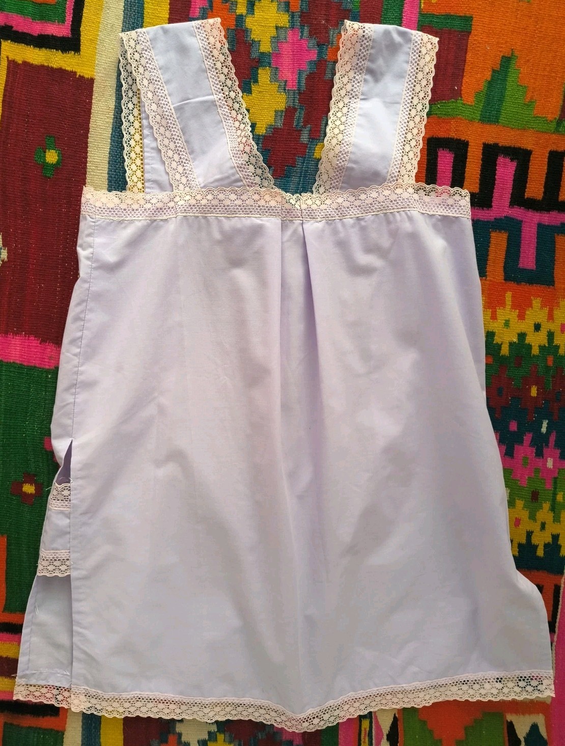 Handmade Vintage Cotton Babydoll Nighty OPEN SIDE Slits Light Purple Lace Size S