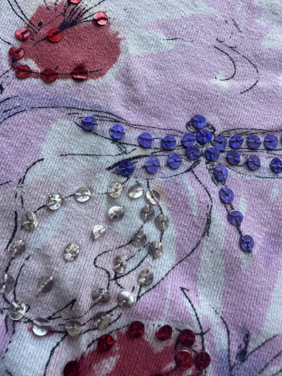Vintage Y2K Take Two Clothing Co. Pink Sequin Floral Dragonfly Garden Shirt Sz M