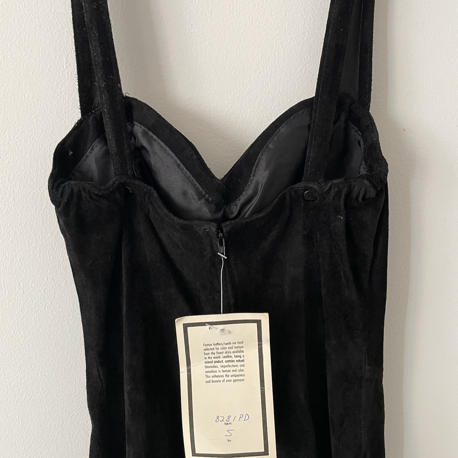 NWT VTG 90’s Firenze Santa Barbara Black Suede Leather Studded Mini Dress Size S