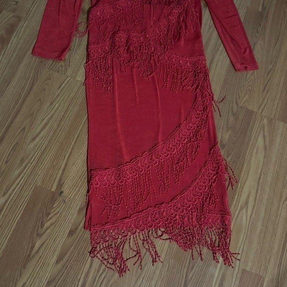 VTG Women’s 80’s Fashique Red Fringe Skirt Set Retro Made in USA Flapper Retro