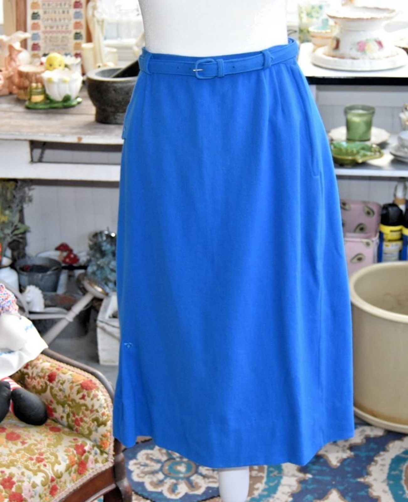 Vintage 1950s Eaton New York Wool Pencil Skirt Bright Blue Size Small 26”