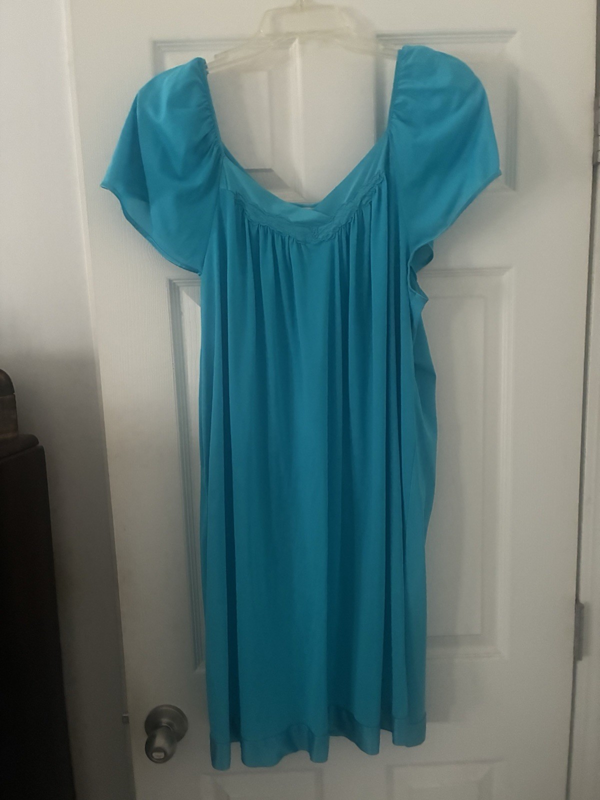 Vintage Vanity Fair Teal Aqua Nylon Nightgown & Robe Set Sz Large 42