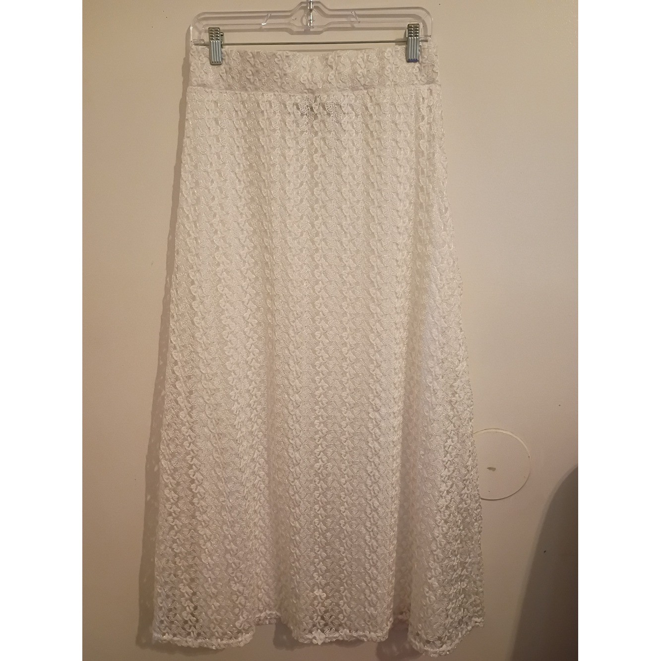 Elizabeth Nicole White Lace Maxi Skirt – Feminine A-Line Style Sz M