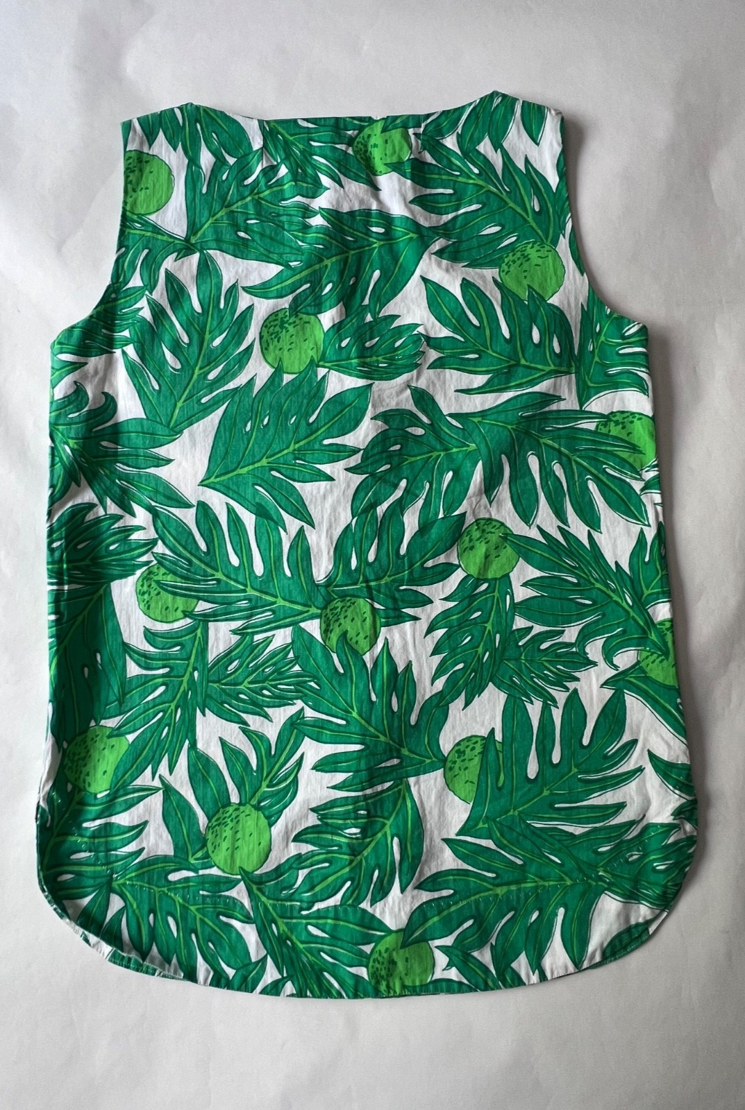 VTG 60’s Ruth Clarage Green Palm Leaves Lime Print Tunic Resort Sleeveless Top M