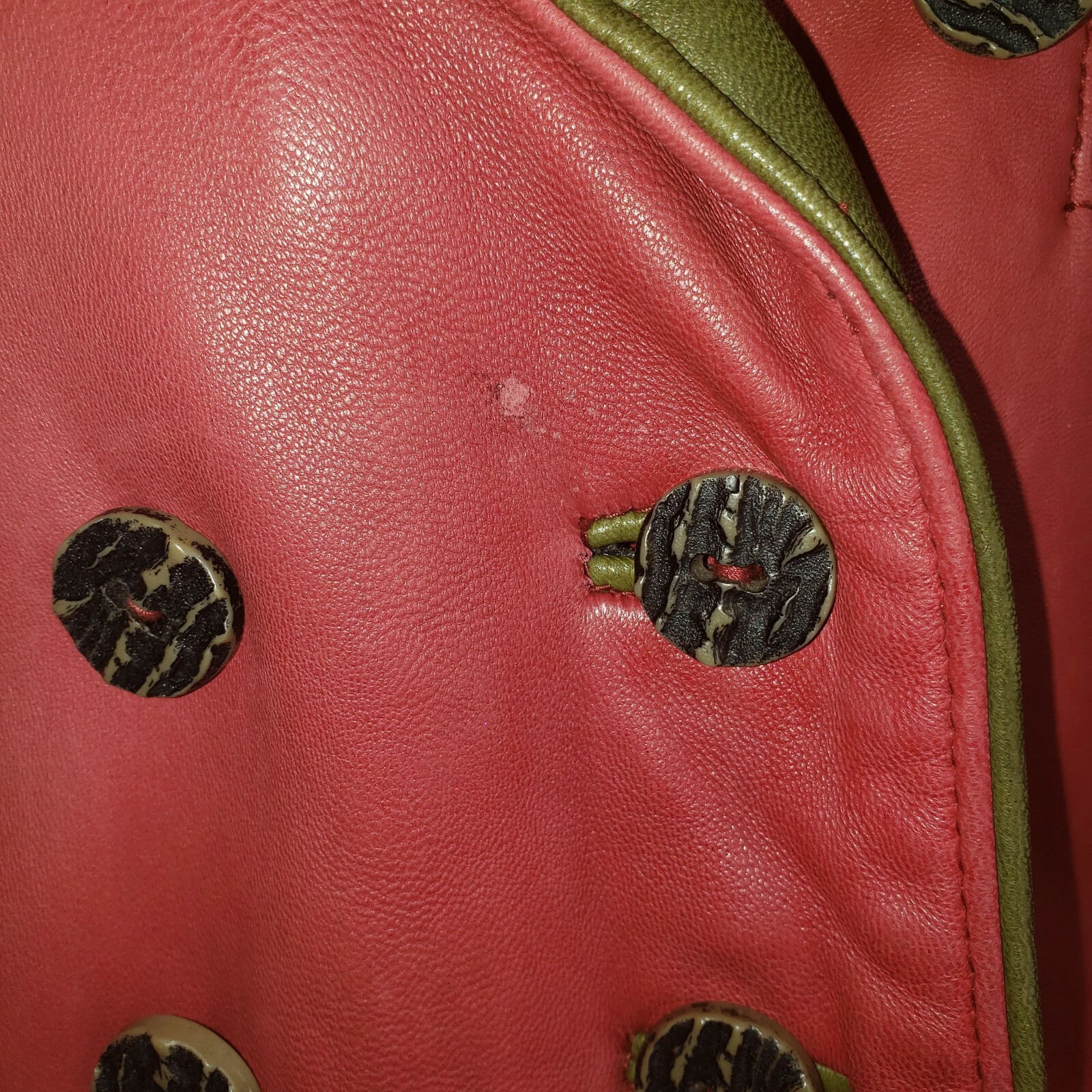 Vintage 80s Original Leather Sound LS Red Leather Jacket Green Accents Sz 38