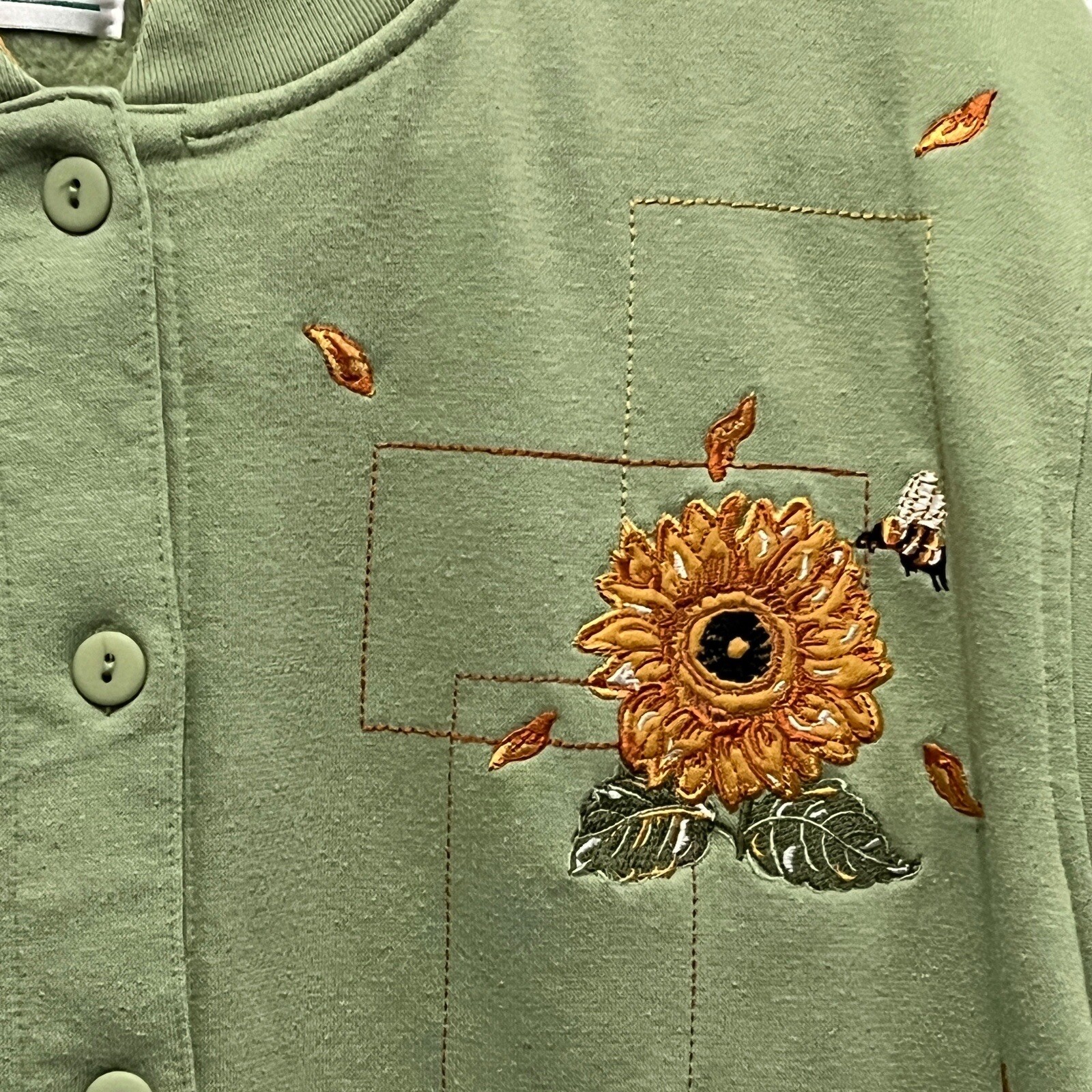 Sunflower Bee Cardigan Sweatshirt Women Size 1X Extra Shenanigans Vintage Granny
