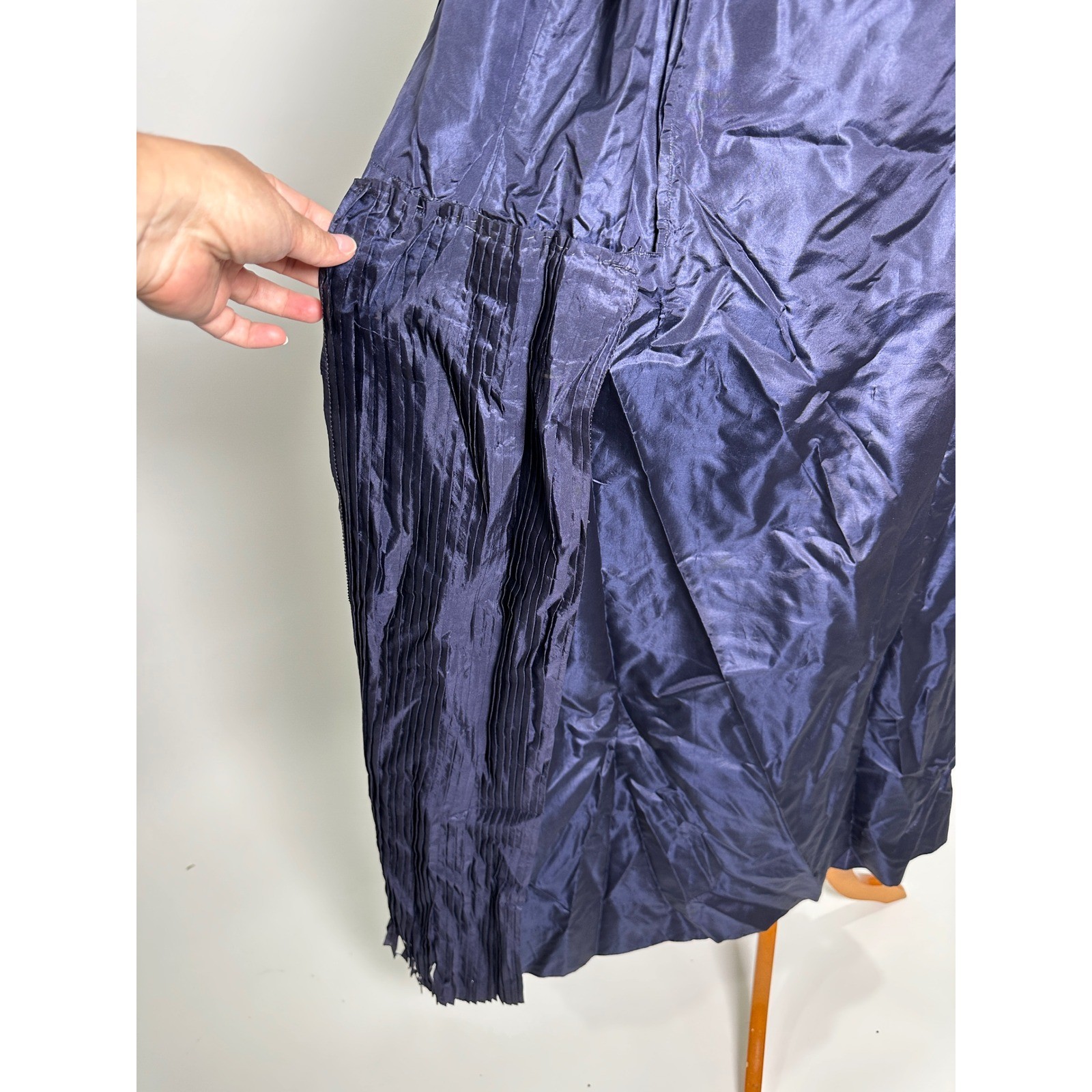 Antique 1920s 30s Navy Blue Silk Dress Pleated Study Scraps Pattern XL 46 Bust