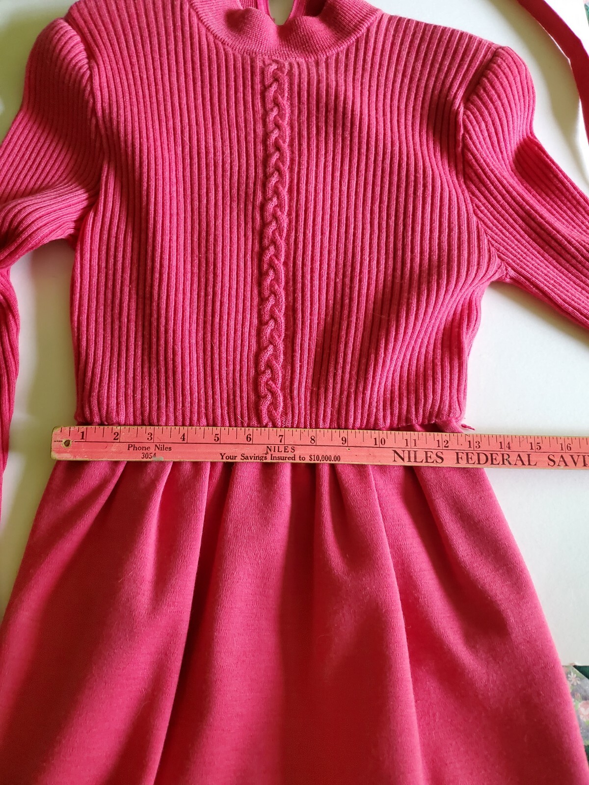CIAO LTD Sweater Dress Knit Vintage Rose Pure New Wool Midi Hong Kong Sm/Med