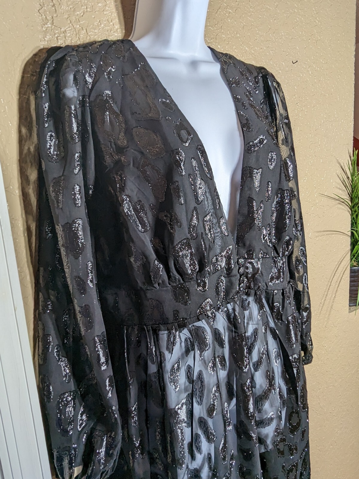 City Chic VTG Size 14 Juniors (Womens XS) Black MAXI Sheer Dress LongSlv Goth