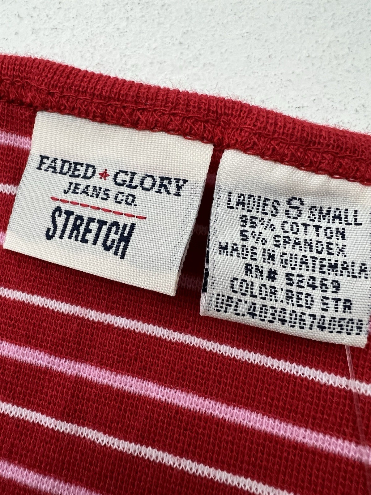 NOS Vtg Y2K Faded Glory Red Striped V-neck S/S Top Stretch Knit Preppy Nautical
