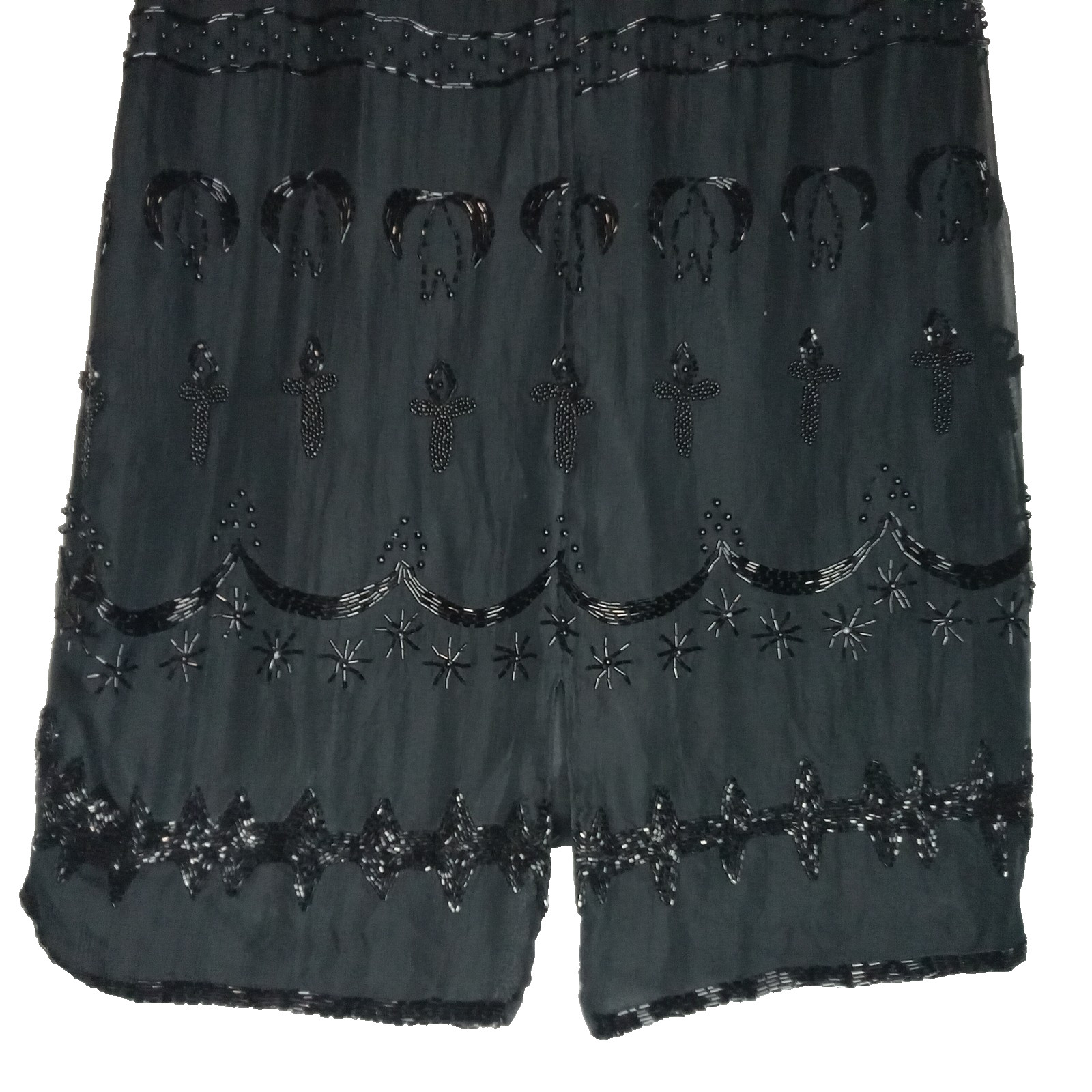 VTG Nite Waves Black Beaded Silk Dress Womens Sz M/L Cocktail Flapper Gatsby 80s